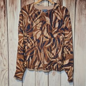 Democracy Swirl Pattern Brown and Blue Sweater Plus Size 1X